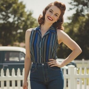 Vintage Ports intl Woven Linen Blend Vest Top Size 2